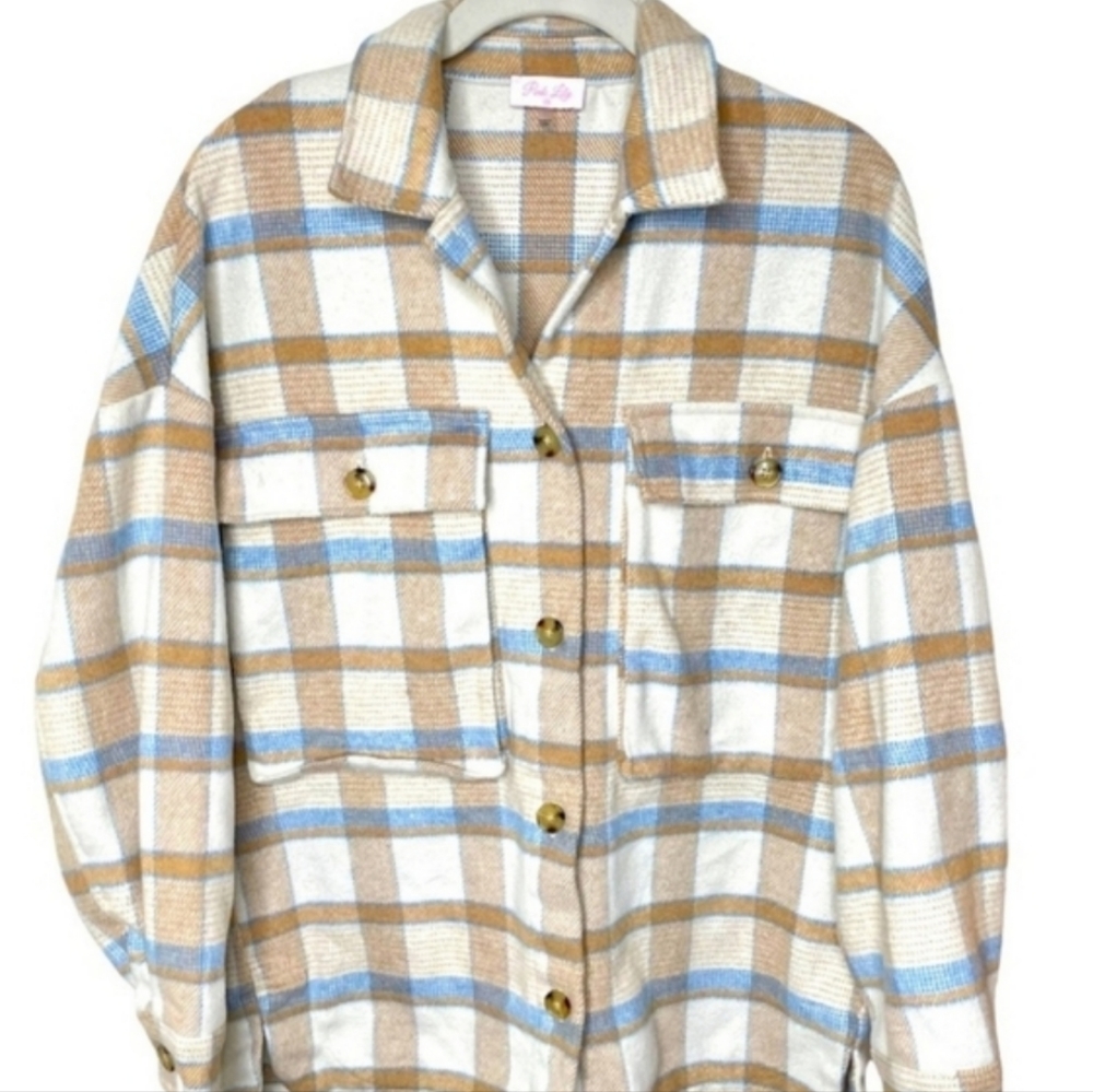 Pink Lily Plaid Shacket Warm Cozy